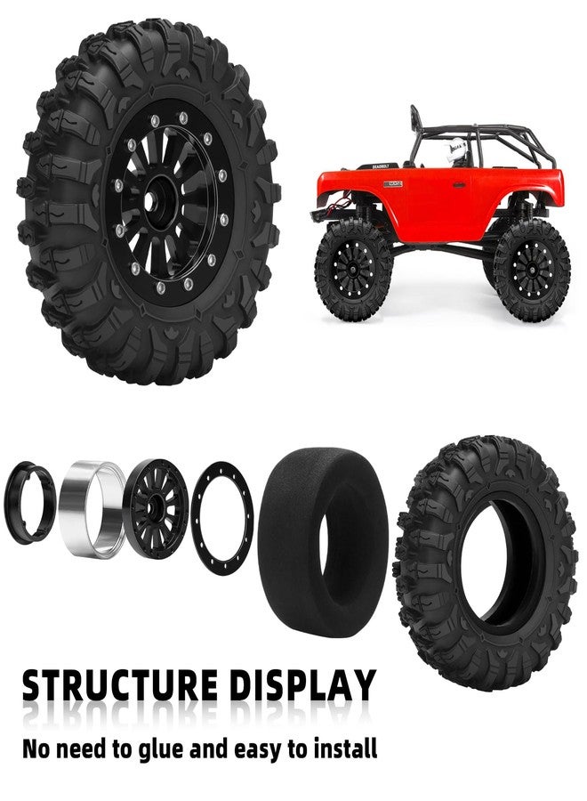 مجموعة عجلات وإطارات دايتوكو 1.3 بيدلوك مقاس 1.3 بوصة لسيارات التحكم عن بعد 1/18 و1/24 TRX4M SCX24 (4 قطع) - أسود - Image 2